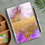 Marble watercolor gold pink purple green script planner<br><div class="desc">A sparkly, faux gold foil band with your script typography name overlays a rich, gold veined, purple, pink, aqua, and green watercolor background on this chic, elegant, trendy, custom name yearly planner. Personalize with your initial. This planner comes in 2 sizes: small (5.5”x8.5”) and medium (8.5”x11”). Makes a fun and...</div>