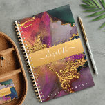 Marble watercolor gold purple blue green script planner<br><div class="desc">A sparkly, faux gold foil band with your script typography name overlays a rich, gold veined, navy blue, hunter green, pink, and purple watercolor background on this chic, elegant, trendy, custom name yearly planner. Personalize with your initial. This planner comes in 2 sizes: small (5.5”x8.5”) and medium (8.5”x11”). Makes a...</div>