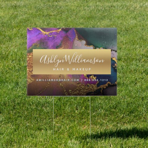 Marble watercolor gold purple green blue bold yard sign