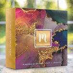 Marble watercolor gold purple navy salon monogram 3 ring binder<br><div class="desc">Keep track of your business in style with this chic, elegant, modern, custom binder. A sparkly, faux gold foil square with a script typography monogram overlays a rich, gold veined, navy blue, hunter green, and purple pink watercolor background. Personalize with the initial of your choice and your name, job title,...</div>