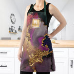 Marble watercolor gold purple navy salon monogram apron<br><div class="desc">Here’s a wonderful way to present yourself to your makeup, hair stylist, nail, or beauty clients. Add extra sparkle to your professionalism whenever you wear this elegant, sophisticated, simple, and modern apron. A sparkly, faux gold foil square with a script typography monogram overlays a rich, gold veined, navy blue, hunter...</div>