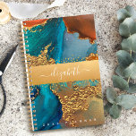 Marble watercolor gold turquoise orange script planner<br><div class="desc">A sparkly, faux gold foil band with your script typography name overlays a rich, gold veined, turquoise blue, and yellow orange watercolor background on this chic, elegant, trendy, custom name yearly planner. Personalize with your name. This planner comes in 2 sizes: small (5.5”x8.5”) and medium (8.5”x11”). Makes a fun and...</div>