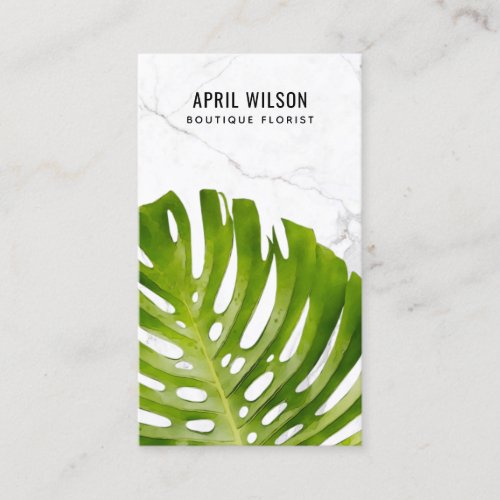 MARBLE WATERCOLOR GREEN MONSTERA LEAF FOLIAGE BUSINESS CARD