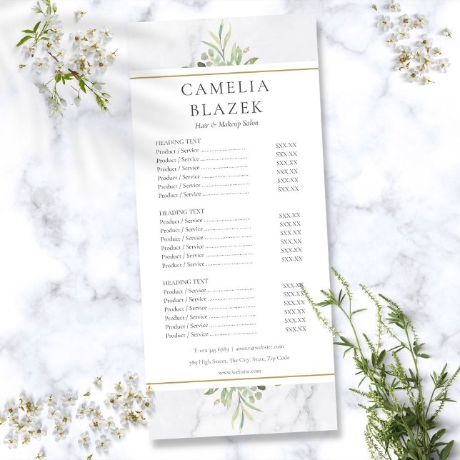  Marble Watercolor Greenery Salon Service Menu (Marble Watercolor Greenery Salon Service Menu)