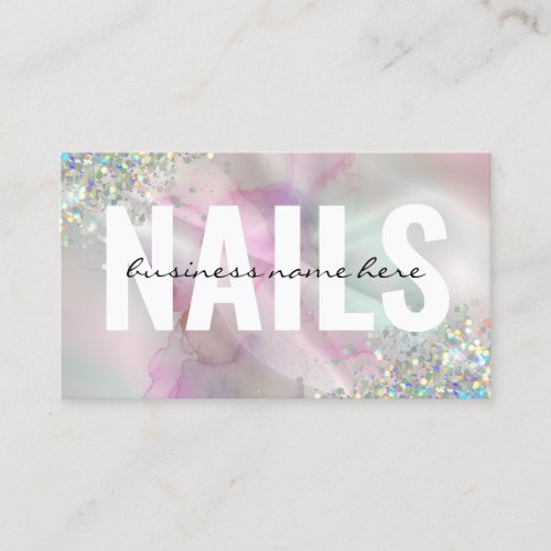 Marble Watercolor Holographic Glitter QR Code Nail Business Card