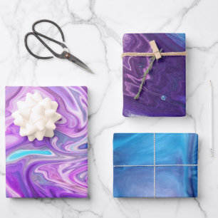 Marble Watercolor Mixed Blue, Purple, Pink Wrapping Paper Sheets