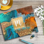 Marble watercolor monogram gold turquoise & orange jigsaw puzzle<br><div class="desc">A sparkly, faux gold foil square with a script typography monogram initial overlays a rich, gold veined, turquoise blue, and yellow orange watercolor background on this elegant, trendy, girly, modern, monogramed jigsaw puzzle. Makes a great unique, custom, personalized present for someone special! Comes in a special gift box. Just type...</div>