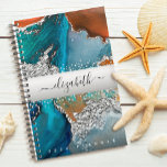 Marble watercolor silver turquoise orange script planner<br><div class="desc">A sparkly, faux silver foil band with your script typography name overlays a rich, silver veined, turquoise blue, and yellow orange watercolor background on this chic, elegant, trendy, custom name yearly planner. Personalize with your name. This planner comes in 2 sizes: small (5.5”x8.5”) and medium (8.5”x11”). Makes a fun and...</div>