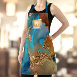 Marble watercolor turquoise gold orange monogram apron<br><div class="desc">Here’s a wonderful way to add pizzaz to your daily makeup, hair stylist, beauty, as well as cooking and baking routines. Add extra sparkle to your professional adventures whenever you wear this elegant, sophisticated, simple, and modern apron. A sparkly, faux gold foil square with a script typography monogram overlays a...</div>