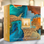 Marble watercolor turquoise gold salon monogram 3 ring binder<br><div class="desc">Keep track of your business in style with this chic, elegant, modern, custom binder. A sparkly, faux gold foil square with a script typography monogram overlays a rich, gold veined, turquoise blue, and yellow orange watercolor background. Personalize with the initial of your choice and your name, job title, salon name,...</div>