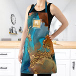 Marble watercolor turquoise gold salon monogram apron<br><div class="desc">Here’s a wonderful way to present yourself to your makeup, hair stylist, nail, or beauty clients. Add extra sparkle to your professionalism whenever you wear this elegant, sophisticated, simple, and modern apron. A sparkly, faux gold foil square with a script typography monogram overlays a rich, gold veined, turquoise blue, and...</div>