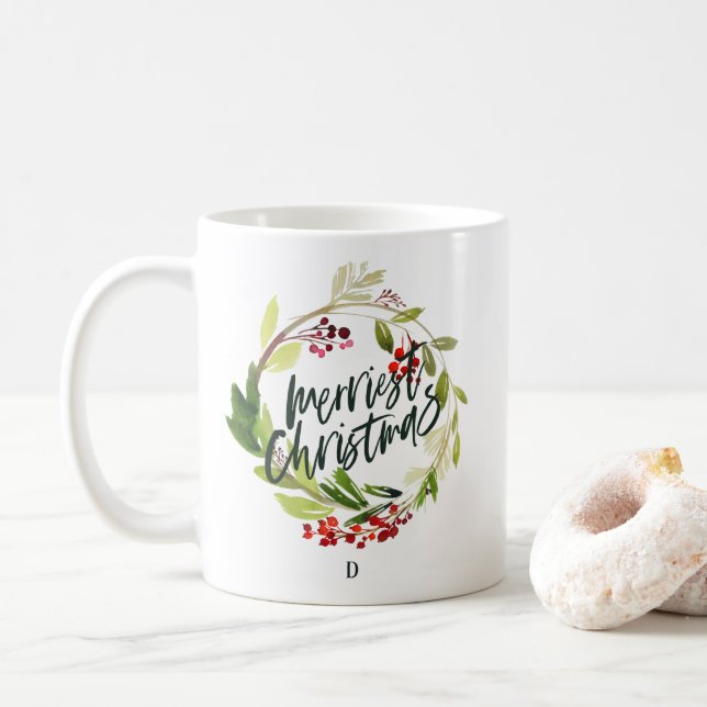 Marble watercolor wreath monogram coffee mug (With Donut)