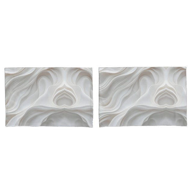 Marble Wave Abstract White Minimalist Pillow Case  (Front-Set)