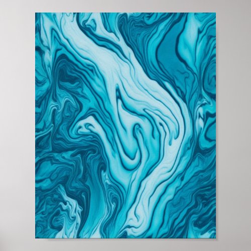 Marble waves crashing  cool blue poster