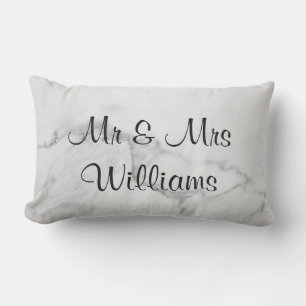 Marble "We Did" Monogrammed Outdoor Wedding Pillow