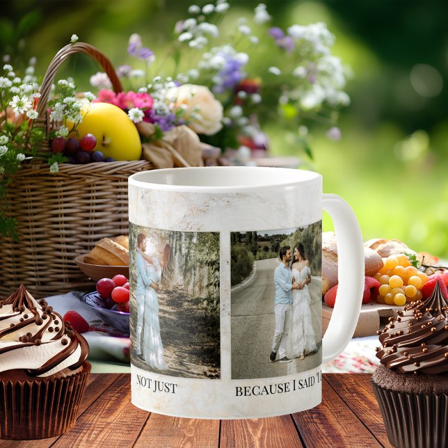 Marble Wedding 3 Photo Mug (Stylish wedding photo mug featuring your own photos framed by an elegant marble design)