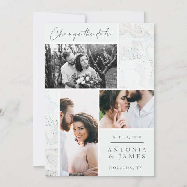 Marble wedding change of date save the date (Front)
