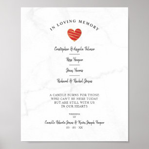 Marble Wedding Family Memorial Table Red Heart Poster