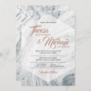 Marble Wedding invitation, Faux Rosegold, Polygon Invitation