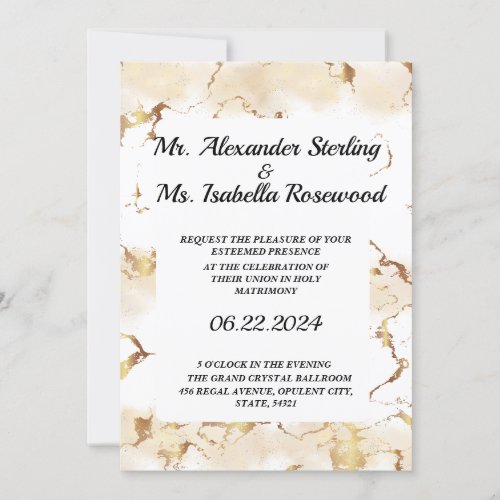 Marble White and Gold Wedding Invite