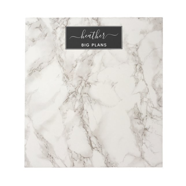 Marble white and gray personalized notepad (Front)