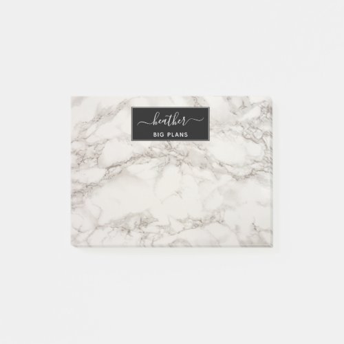 Marble white and gray personalized post_it notes