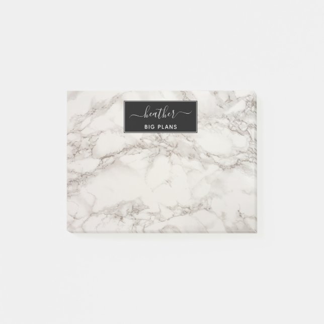 Marble white and gray personalized post-it notes (Front)