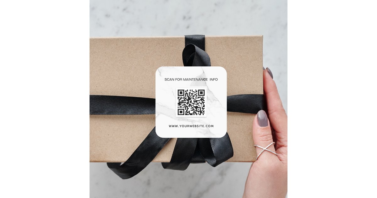 Maintenance Qr Code Sticker Examples Marble white business qr code maintenance square sticker | Zazzle