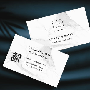 Marble white elegant minimalist Qr code logo Business Card