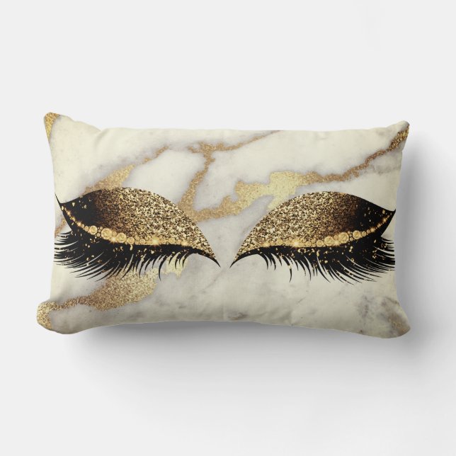 Marble White Gold Gray Silver Glam Makeup Lashes Lumbar Pillow (Front)