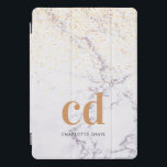 Marble white gold monogram initials modern  iPad pro cover<br><div class="desc">A stylish white and gray marble stone background with golden confetti. Golden and black text. Personalize and add your monogram initials and a name.  For both him and her. Minimalist and modern!</div>