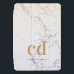 Marble white gold monogram initials modern  iPad pro cover<br><div class="desc">A stylish white and gray marble stone background with golden confetti. Golden and black text. Personalize and add your monogram initials and a name.  For both him and her. Minimalist and modern!</div>
