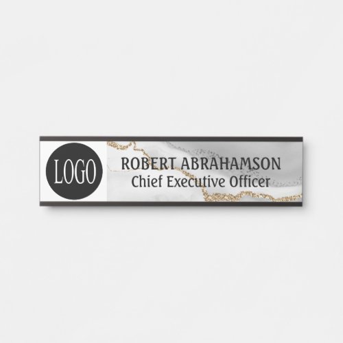 Marble White Gold Your Logo Office Door Signs Sign