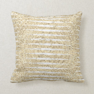 Marble White Gray Faux Gold Glitter Stripes Throw Pillow