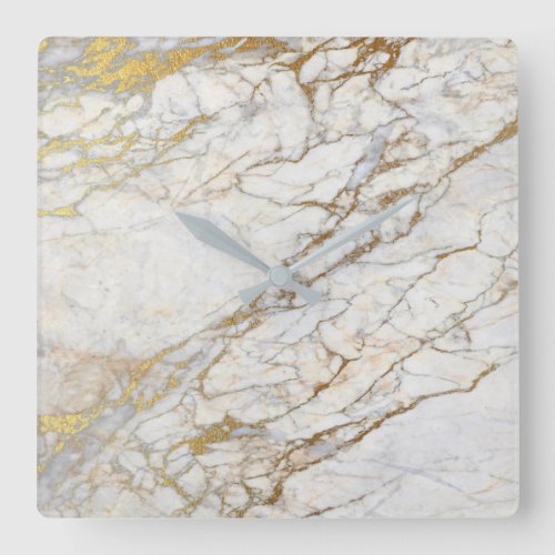 Marble White Gray Gold Graphite Carrara Square Wall Clock