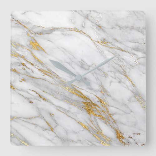 Marble White Gray Golden Blush Graphite Carrara Square Wall Clock