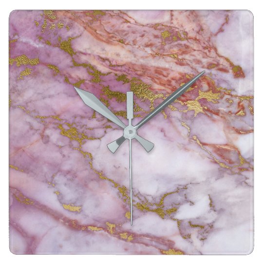 Marble White Gray Pink Rose Gold Blush Carrara Square Wall Clock