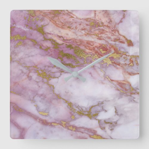 Marble White Gray Pink Rose Gold Blush Carrara Square Wall Clock