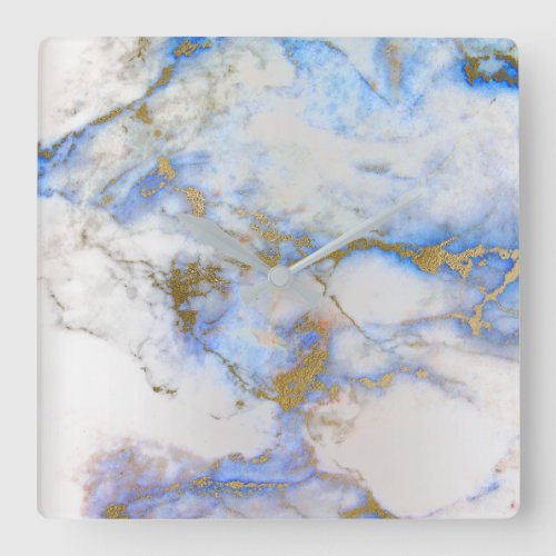 Marble White Gray Saphire Blue Indygo Carrara Square Wall Clock