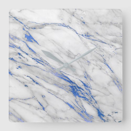 Marble White Gray Saphire Navy Blue Carrara Square Wall Clock