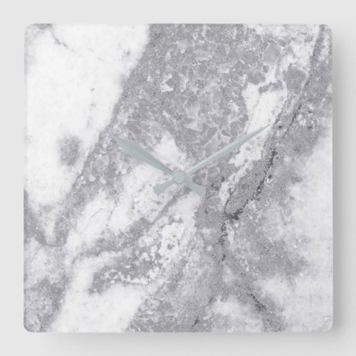 Marble White Gray Silver Metallic Blush Carrara Square Wall Clock