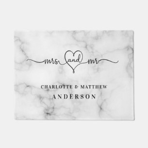 Marble white names mr mrs elegant newly weds doormat
