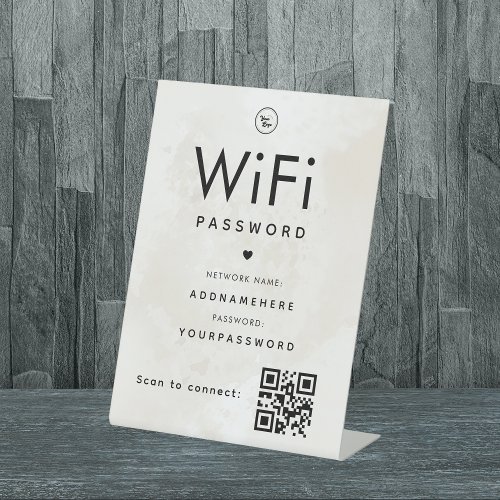 Marble WiFi Password Code Business Logo QR Code Pedestal Sign
