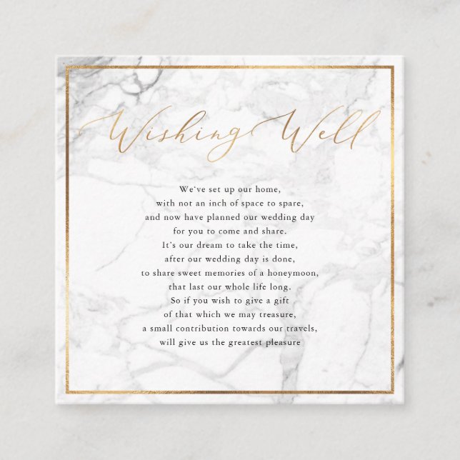 Marble Wishing Well, Calligraphy Faux Gold Enclosure Card (Front)
