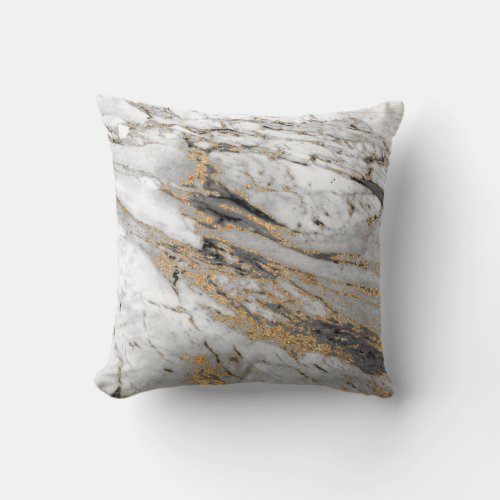 Marble with Faux Gold Slab Modern Throw Pillow