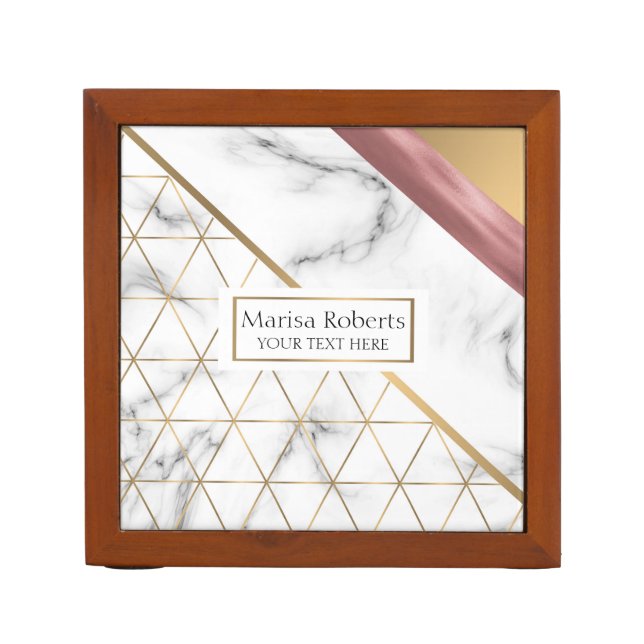 Marble with gold and rose gold details desk organizer (Front)