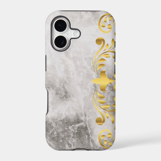 marble with gold floral pattern iphone case (Back)