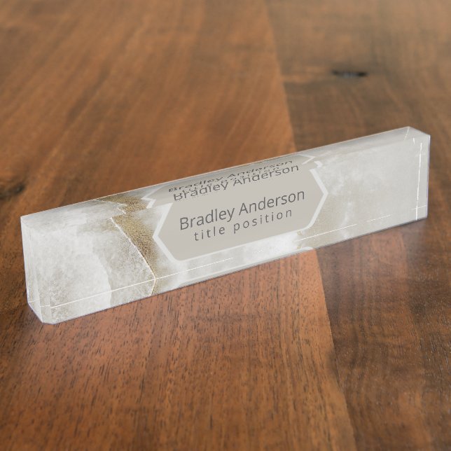 Marble With Gold Glitter Desk Name Plate (Side)