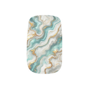 Marble with Gold Inlay in Teal & White Minx Nail Art