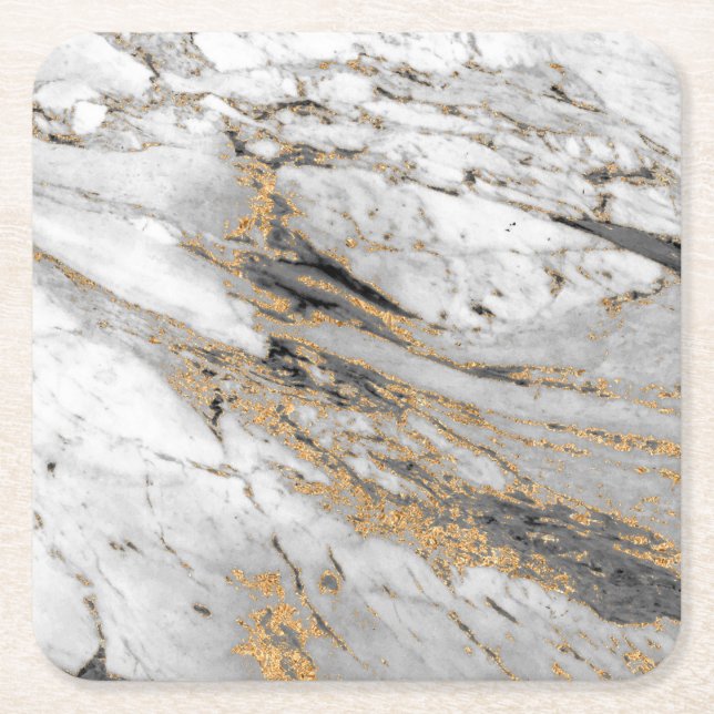 Marble with Gold Slab Modern  Square Paper Coaster (Front)